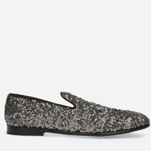 Dolce & Gabbana Sequin Slippers Loafers Black Men’s Size 8